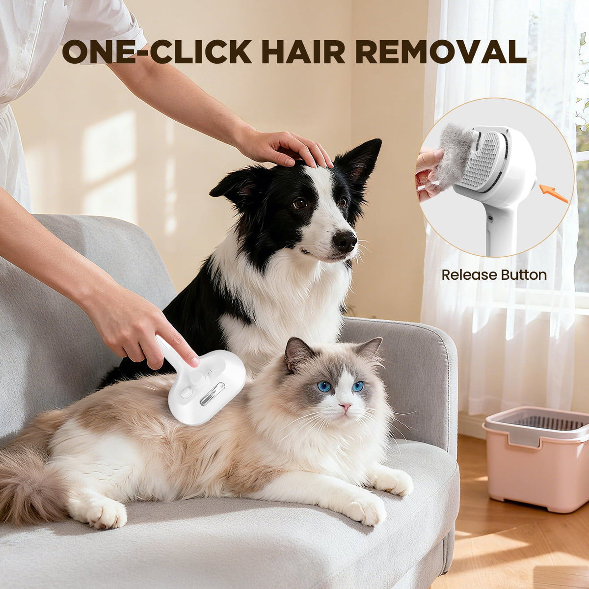 3 in 1 Cat Steam Brush, Self-Cleaning Steam Pet Brush with Spray and Release Button,Spray Hair Removal Comb for Long Short Hair Cats & Dogs