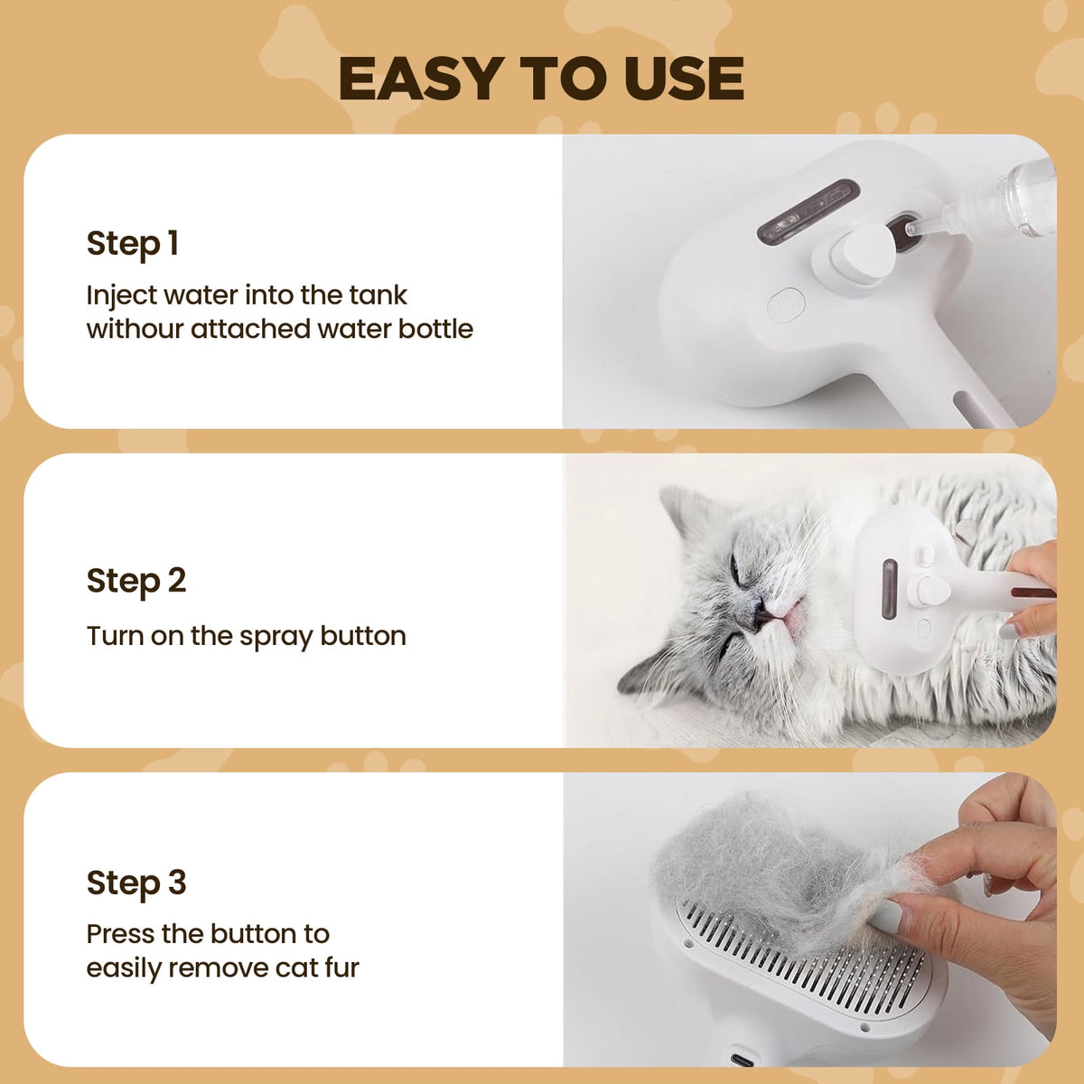 3 in 1 Cat Steam Brush, Self-Cleaning Steam Pet Brush with Spray and Release Button,Spray Hair Removal Comb for Long Short Hair Cats & Dogs
