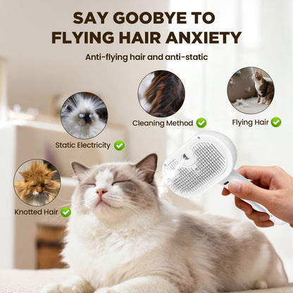 3 in 1 Cat Steam Brush, Self-Cleaning Steam Pet Brush with Spray and Release Button,Spray Hair Removal Comb for Long Short Hair Cats & Dogs