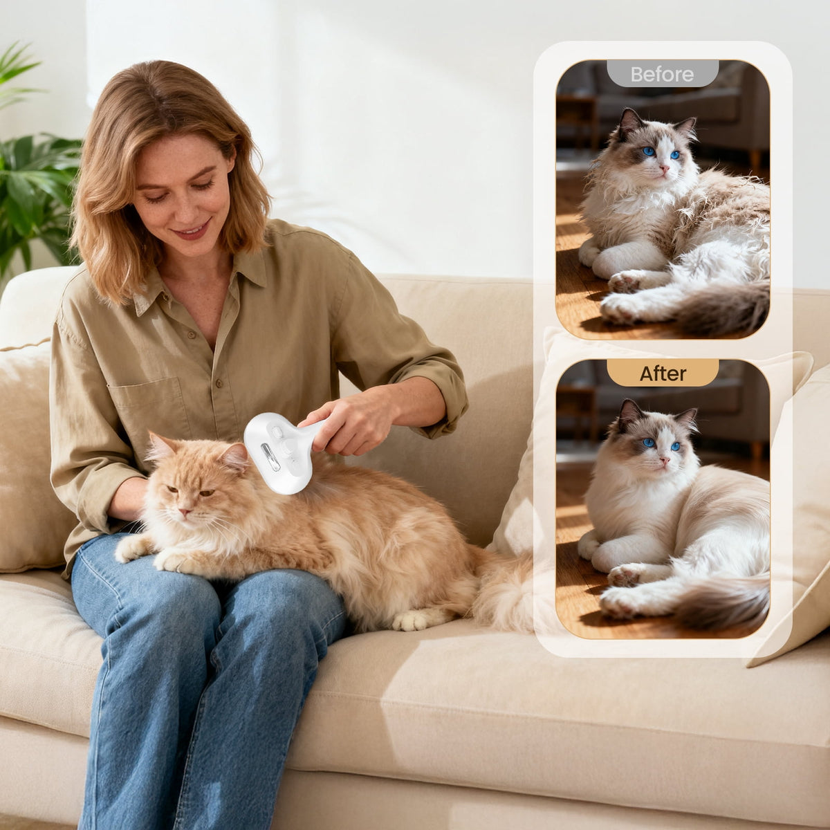 3 in 1 Cat Steam Brush, Self-Cleaning Steam Pet Brush with Spray and Release Button,Spray Hair Removal Comb for Long Short Hair Cats & Dogs